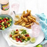 Crispy Fish Tacos with Tomato and Avocado Salsa